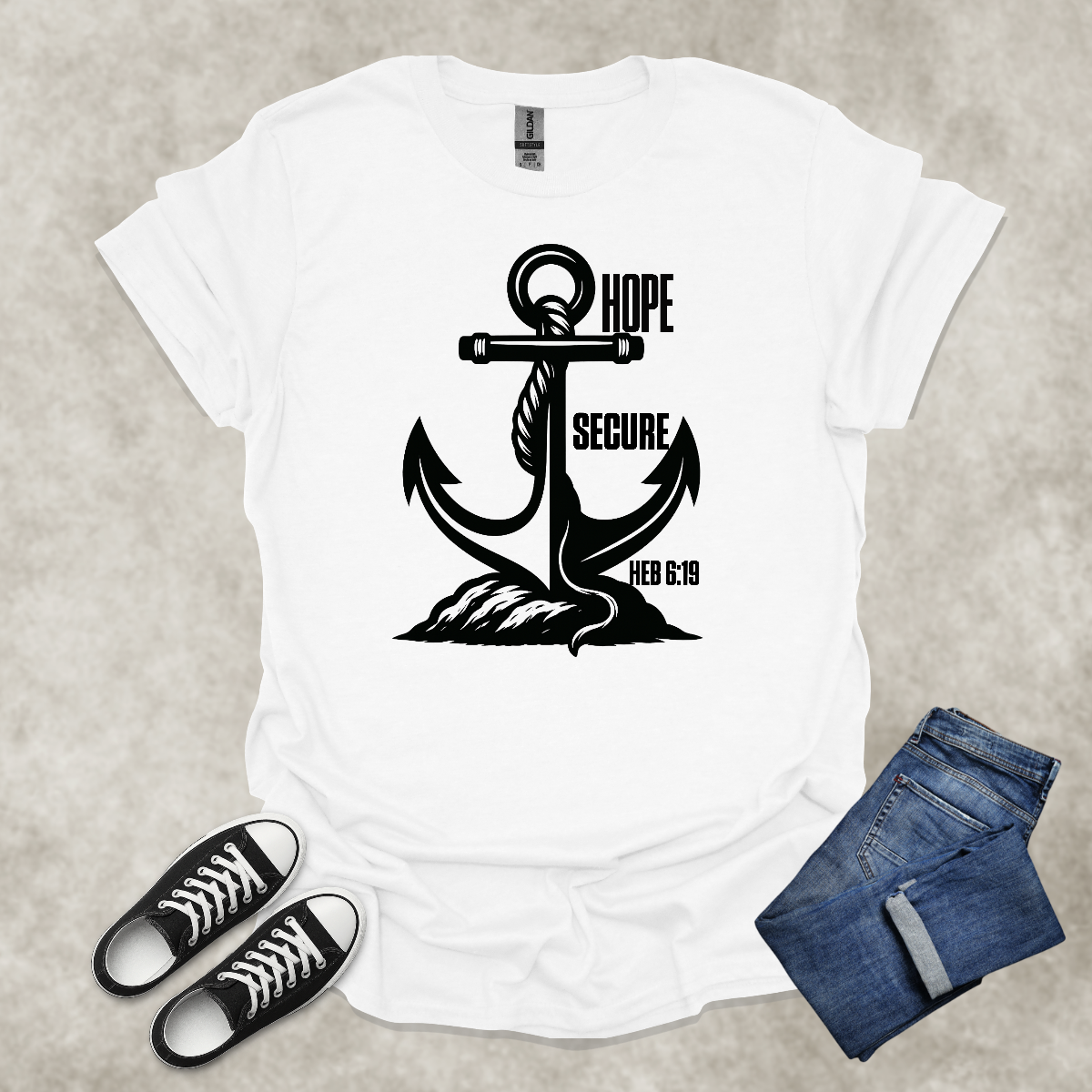 HOPE SECURE — Scripture-Inspired Graphic Tee: Unisex Softstyle T-Shirt
