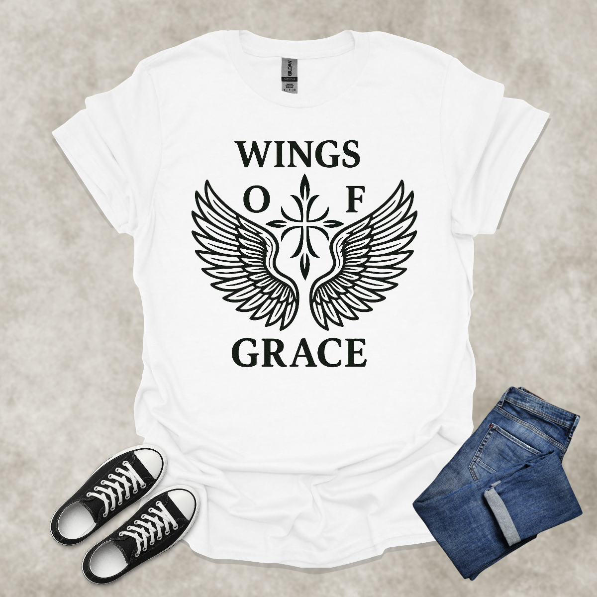 WINGS OF GRACE — Scripture-Inspired Graphic Tee: Unisex Softstyle T-Shirt