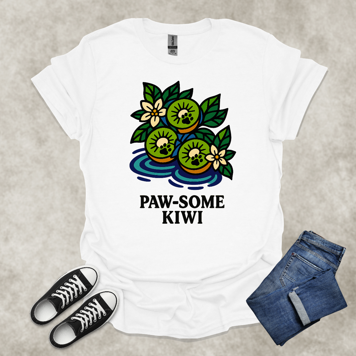 PAW-SOME KIWI — Food & Animal Pun Tee: Unisex Softstyle T-Shirt