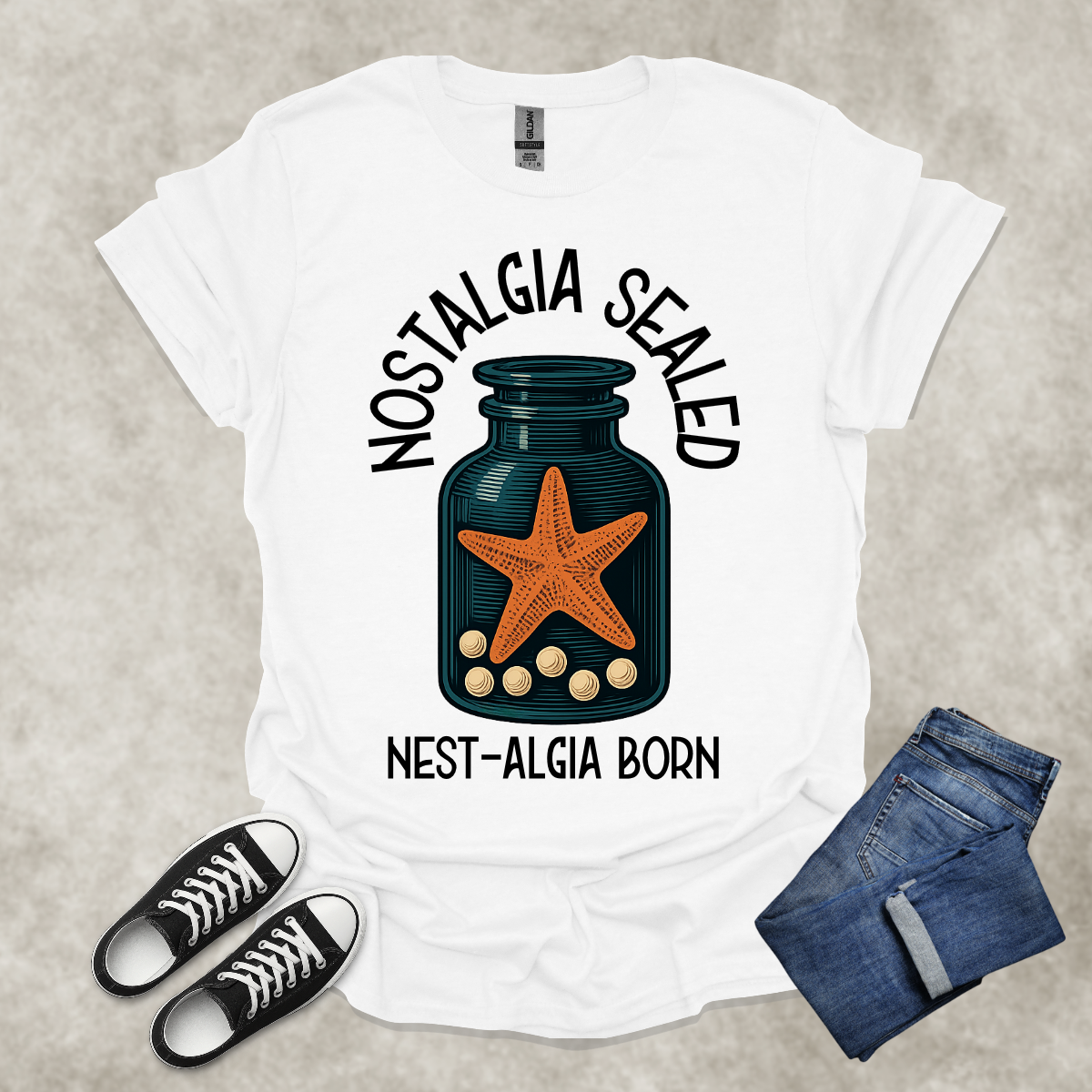 NOSTALGIA SEALED: NEST-ALGIA BORN — Surreal Ocean Art Tee: Unisex Softstyle T-Shirt