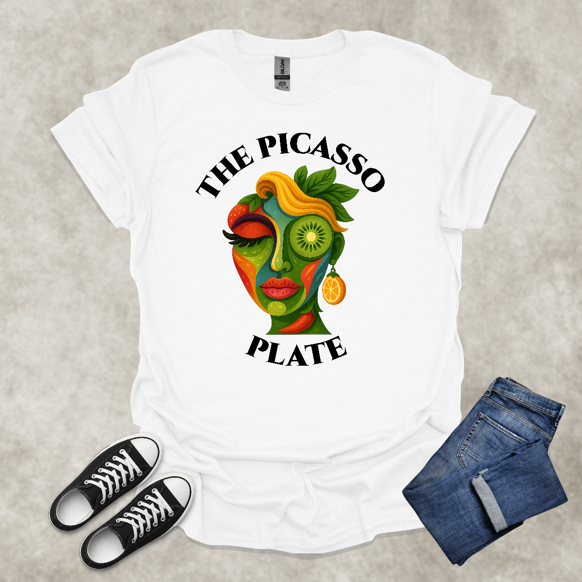 THE PICASSO PLATE — Surreal Produce Portrait Tee: Unisex Softstyle T-Shirt
