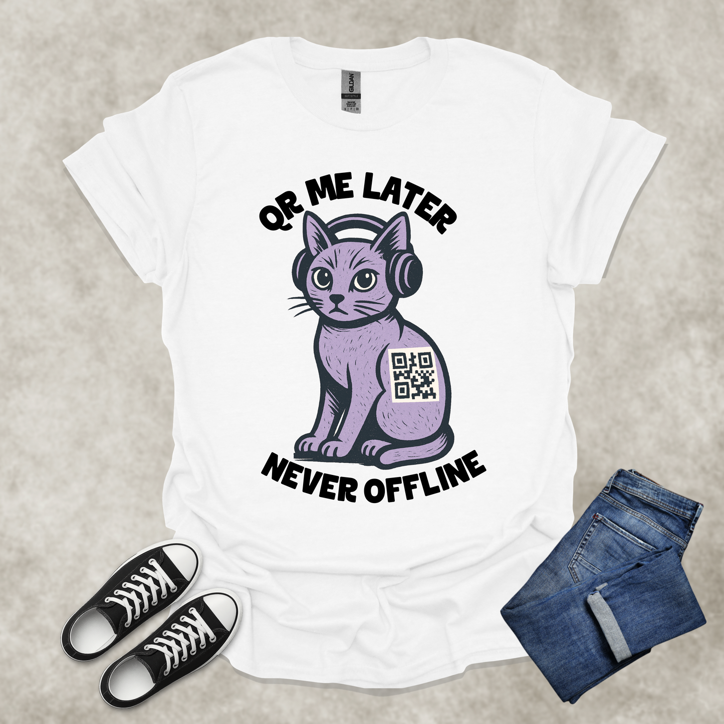 QR ME LATER: NEVER OFFLINE: GEN Z — Generational Graphic Tee: Unisex Softstyle T-Shirt