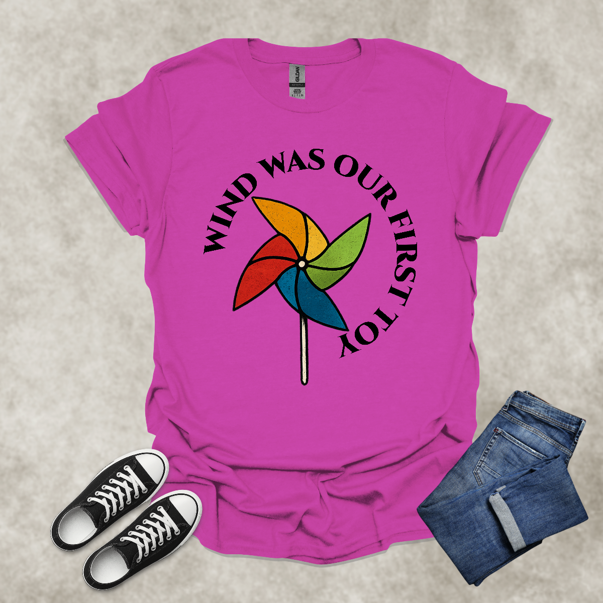 WIND WAS OUR FIRST TOY — Pinwheel Nostalgia Tee: Unisex Softstyle T-Shirt