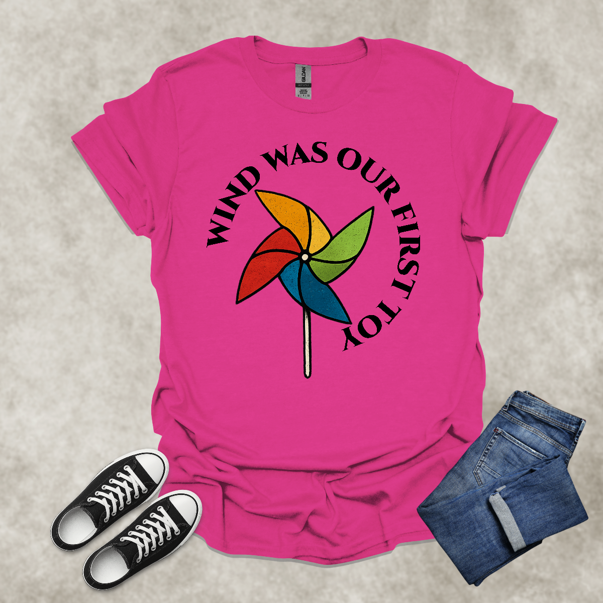 WIND WAS OUR FIRST TOY — Pinwheel Nostalgia Tee: Unisex Softstyle T-Shirt