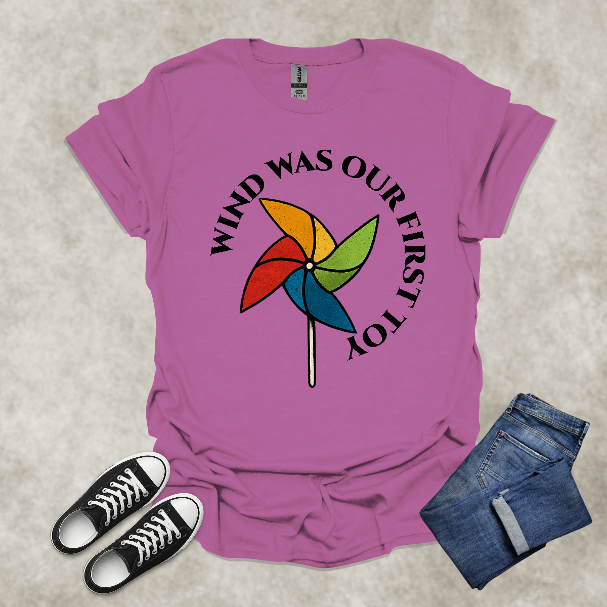 WIND WAS OUR FIRST TOY — Pinwheel Nostalgia Tee: Unisex Softstyle T-Shirt