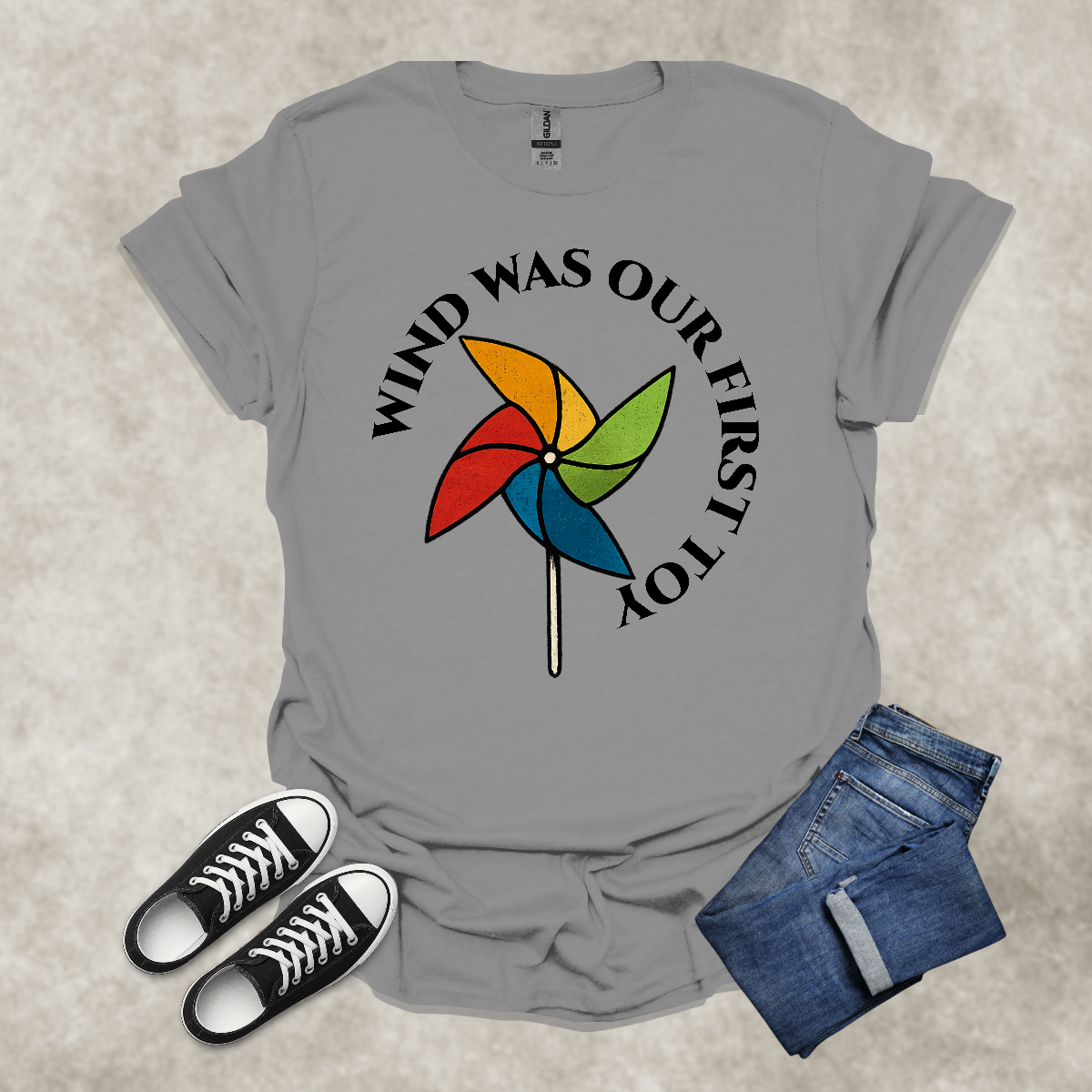 WIND WAS OUR FIRST TOY — Pinwheel Nostalgia Tee: Unisex Softstyle T-Shirt