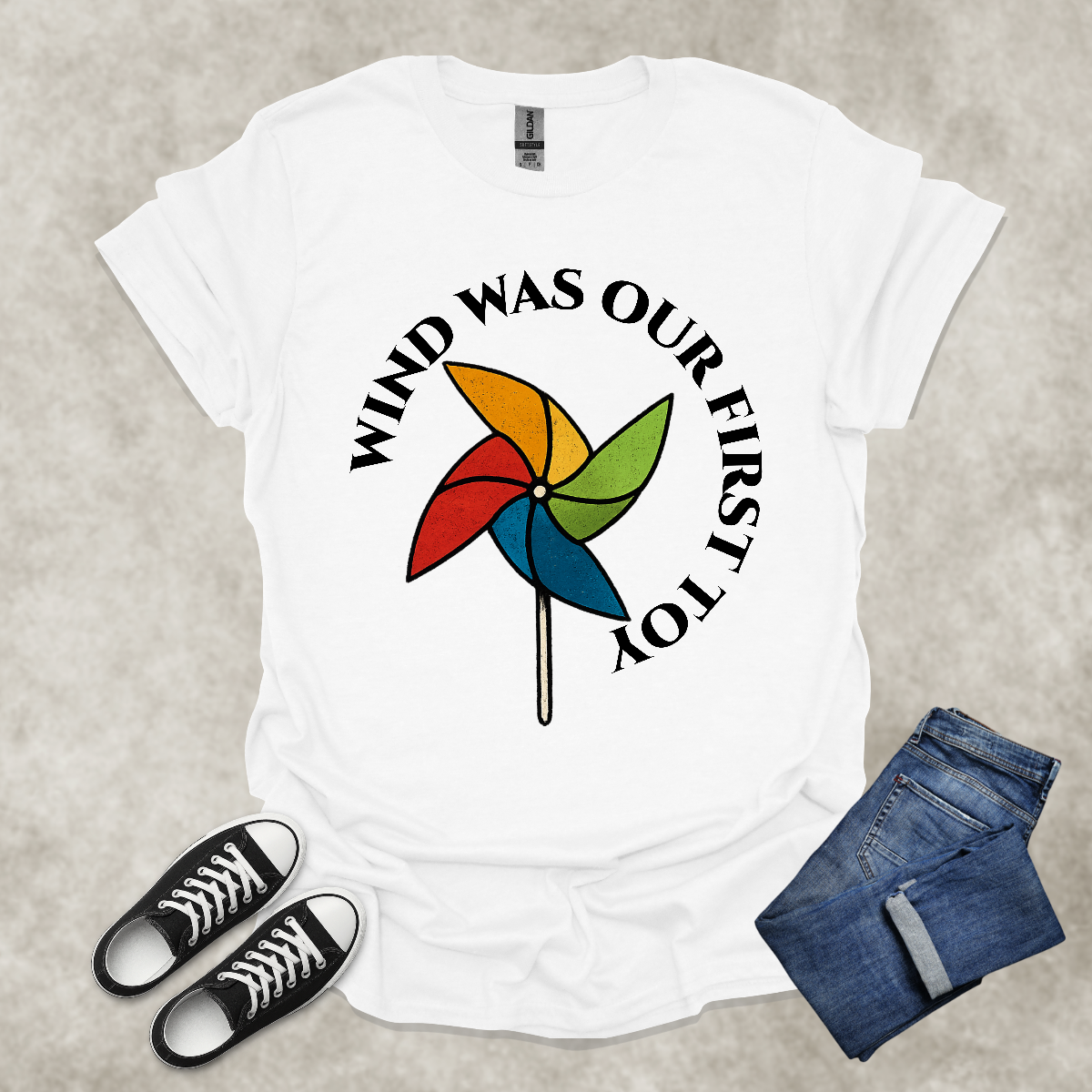 WIND WAS OUR FIRST TOY — Pinwheel Nostalgia Tee: Unisex Softstyle T-Shirt