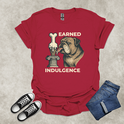 EARNED INDULGENCE — Bulldog Humor Graphic Tee: Unisex Softstyle T-Shirt