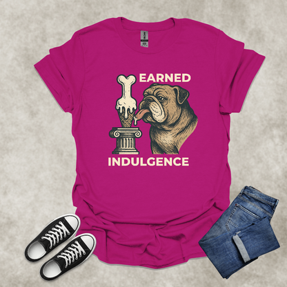 EARNED INDULGENCE — Bulldog Humor Graphic Tee: Unisex Softstyle T-Shirt
