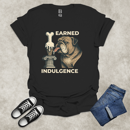 EARNED INDULGENCE — Bulldog Humor Graphic Tee: Unisex Softstyle T-Shirt