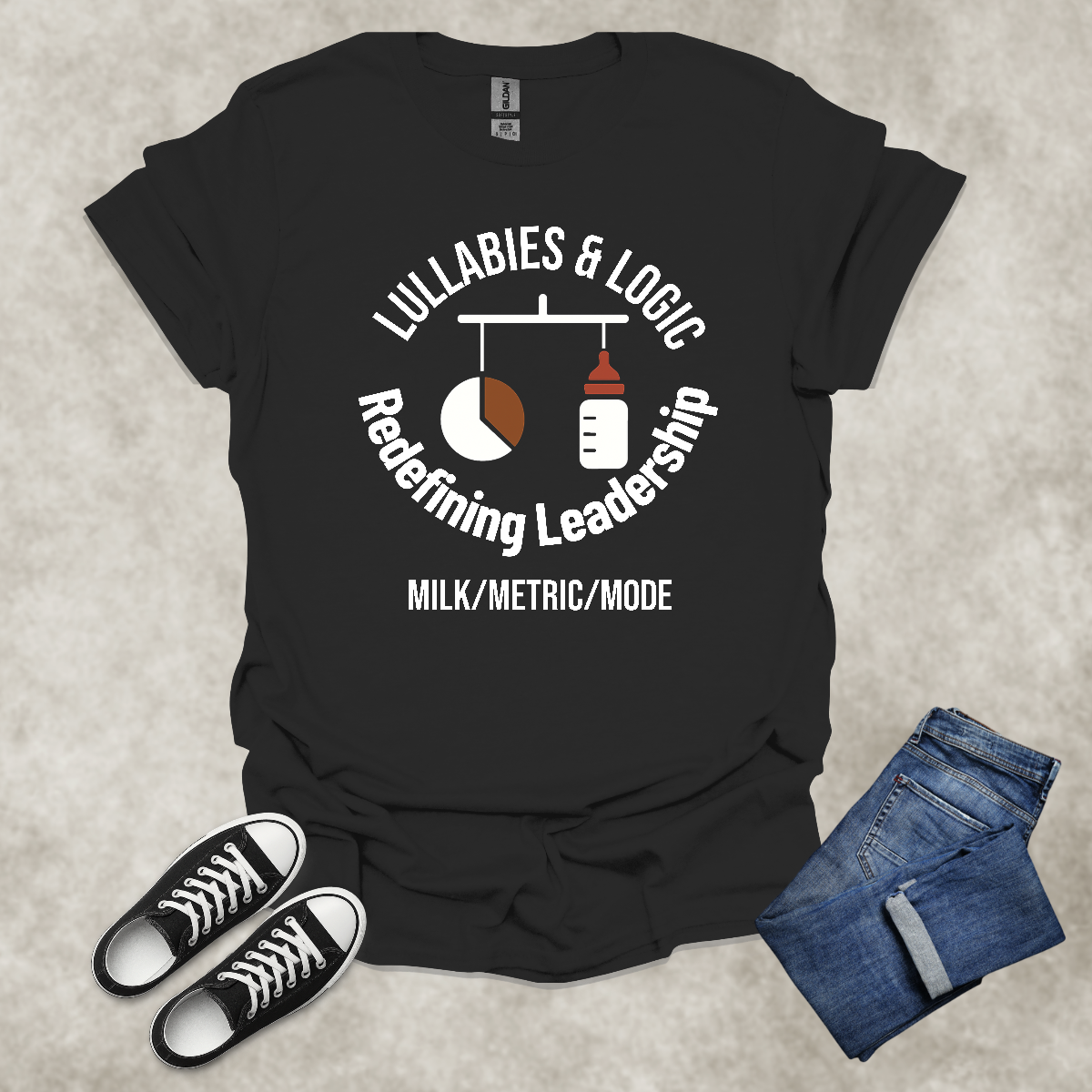 LULLABIES AND LOGIC: REDEFINING LEADERSHIP: MILK/METRIC/MODE — Corporate Satire Tee: Unisex Softstyle T-Shirt