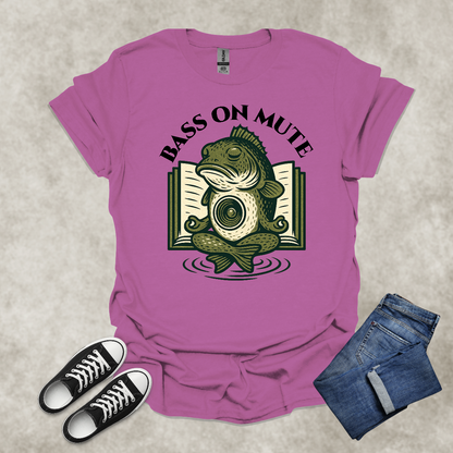 BASS ON MUTE — Yoga-Inspired Fishing & Music Tee: Unisex Softstyle T-Shirt