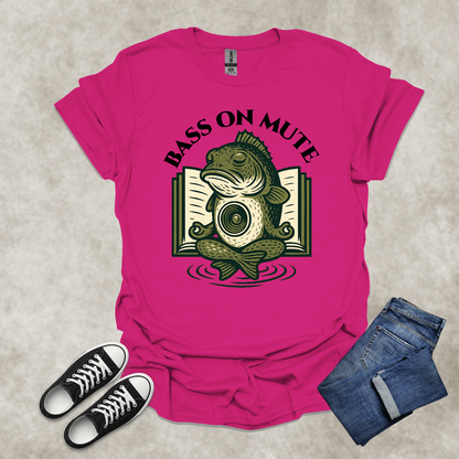 BASS ON MUTE — Yoga-Inspired Fishing & Music Tee: Unisex Softstyle T-Shirt
