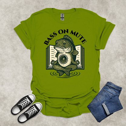 BASS ON MUTE — Yoga-Inspired Fishing & Music Tee: Unisex Softstyle T-Shirt