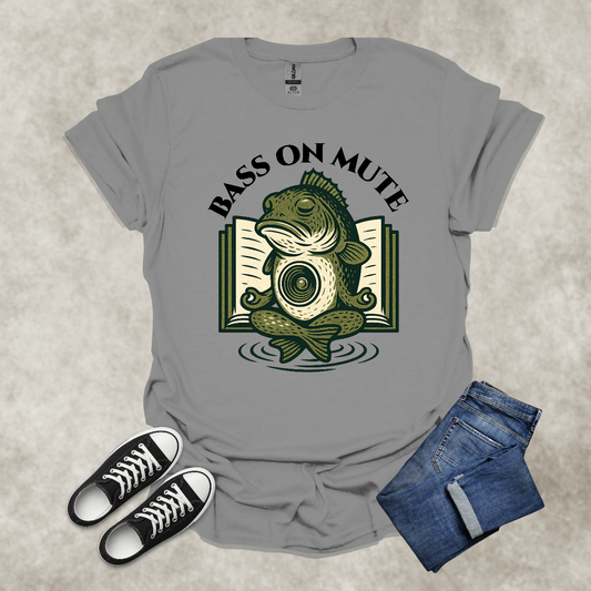 BASS ON MUTE — Yoga-Inspired Fishing & Music Tee: Unisex Softstyle T-Shirt