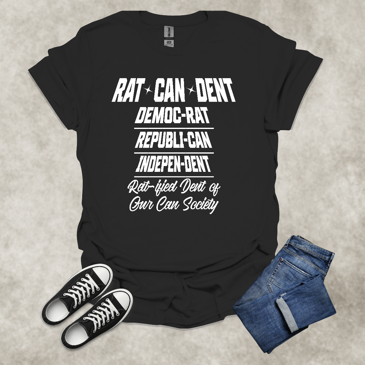 RAT CAN DENT — Political Satire Tee: Unisex Softstyle T-Shirt