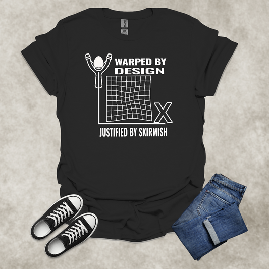 WARPED BY DESIGN: JUSTIFIED BY SKIRMISH — Corporate Satire Tee: Unisex Softstyle T-Shirt
