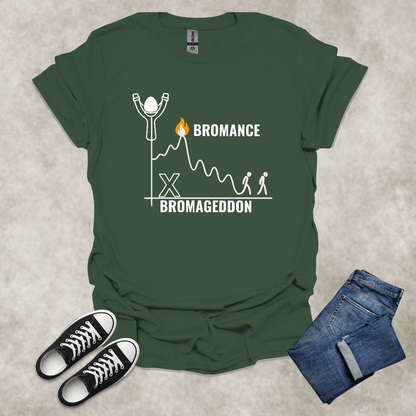 BROMANCE: BROMAGEDDON — Relationship Satire Tee: Unisex Softstyle T-Shirt