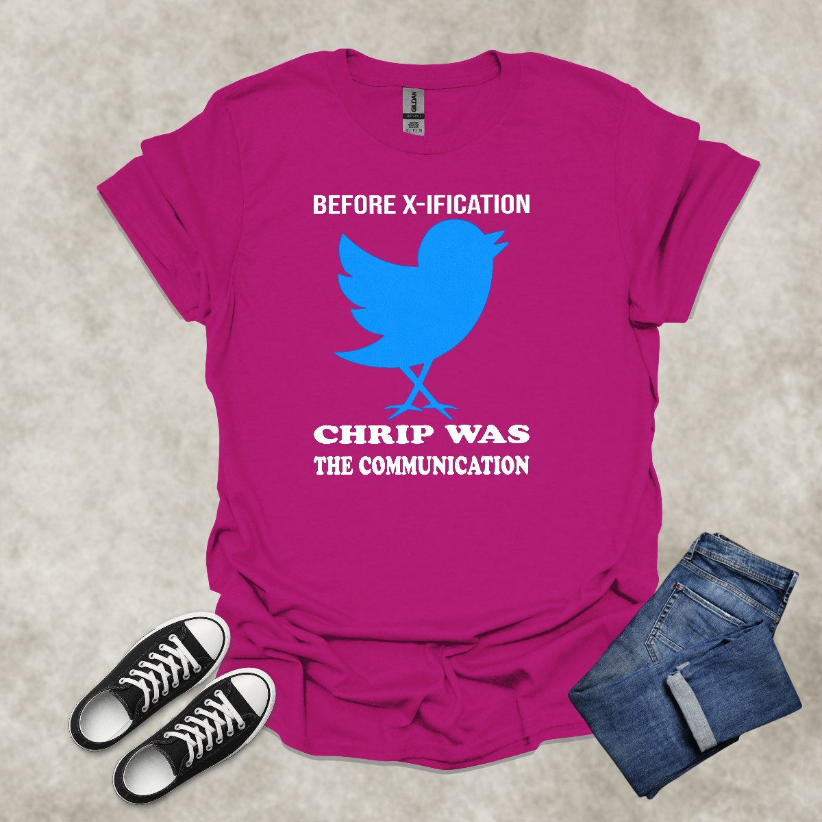BEFORE X-IFICATION, CHIRP WAS THE COMMUNICATION — Social Media Satire Tee: Unisex Softstyle T-Shirt