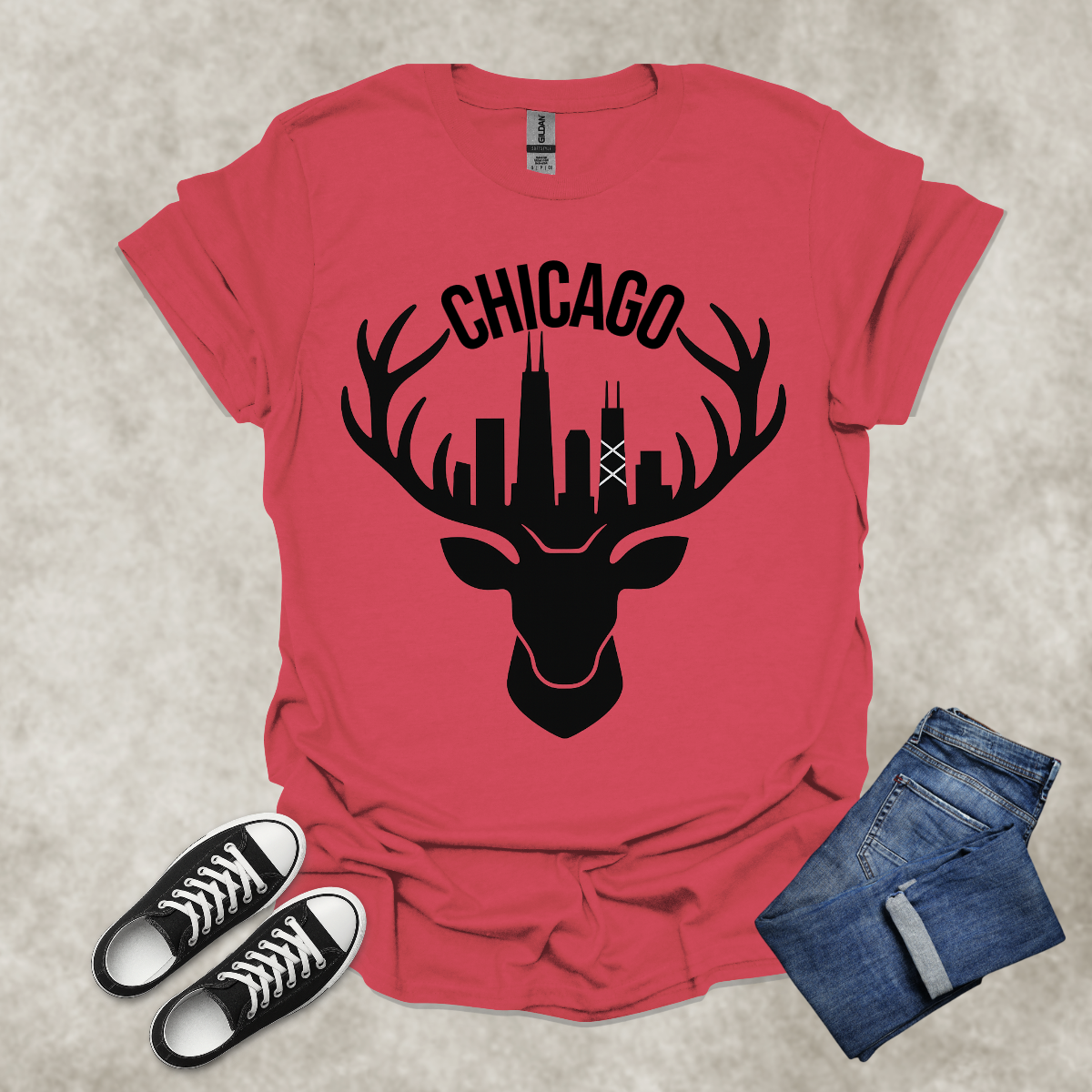 CHICAGO — Skyline Antler Graphic Tee: Unisex Softstyle T-Shirt