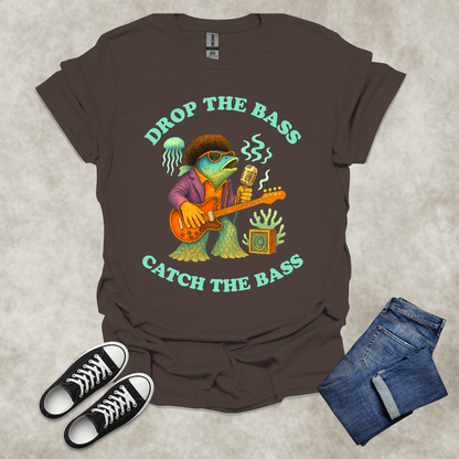 DROP THE BASS: CATCH THE BASS — Music & Fishing Satire Tee: Unisex Softstyle T-Shirt