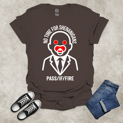 NO TIME FOR SHENANIGANS — Corporate Satire Tee: Unisex Softstyle T-Shirt