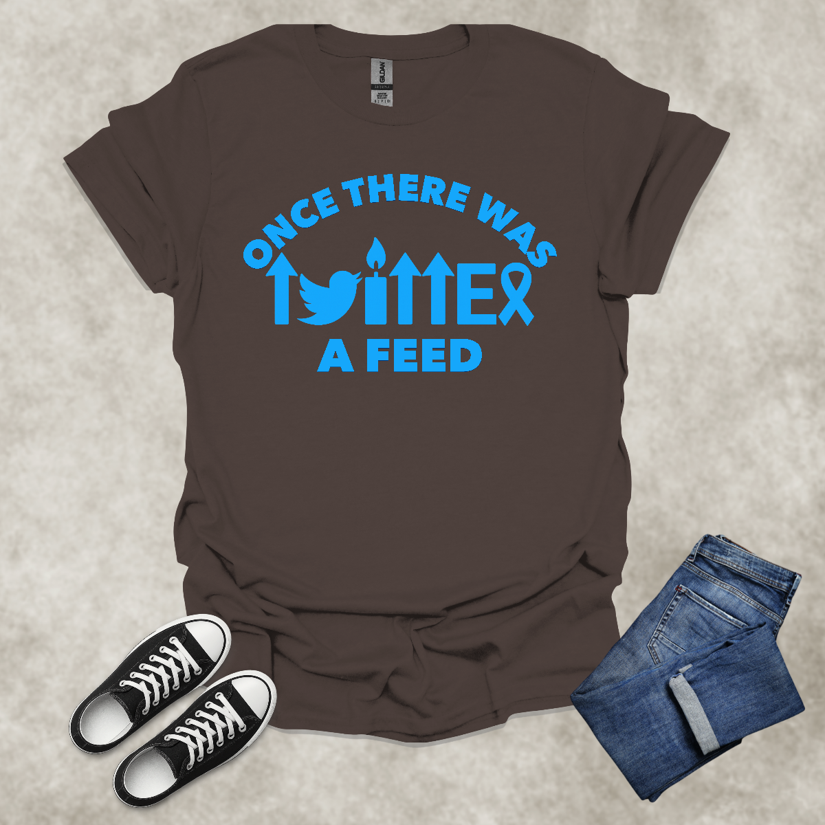 ONCE THERE WAS A TWITTER FEED — Tech Nostalgia Satire Tee: Unisex Softstyle T-Shirt