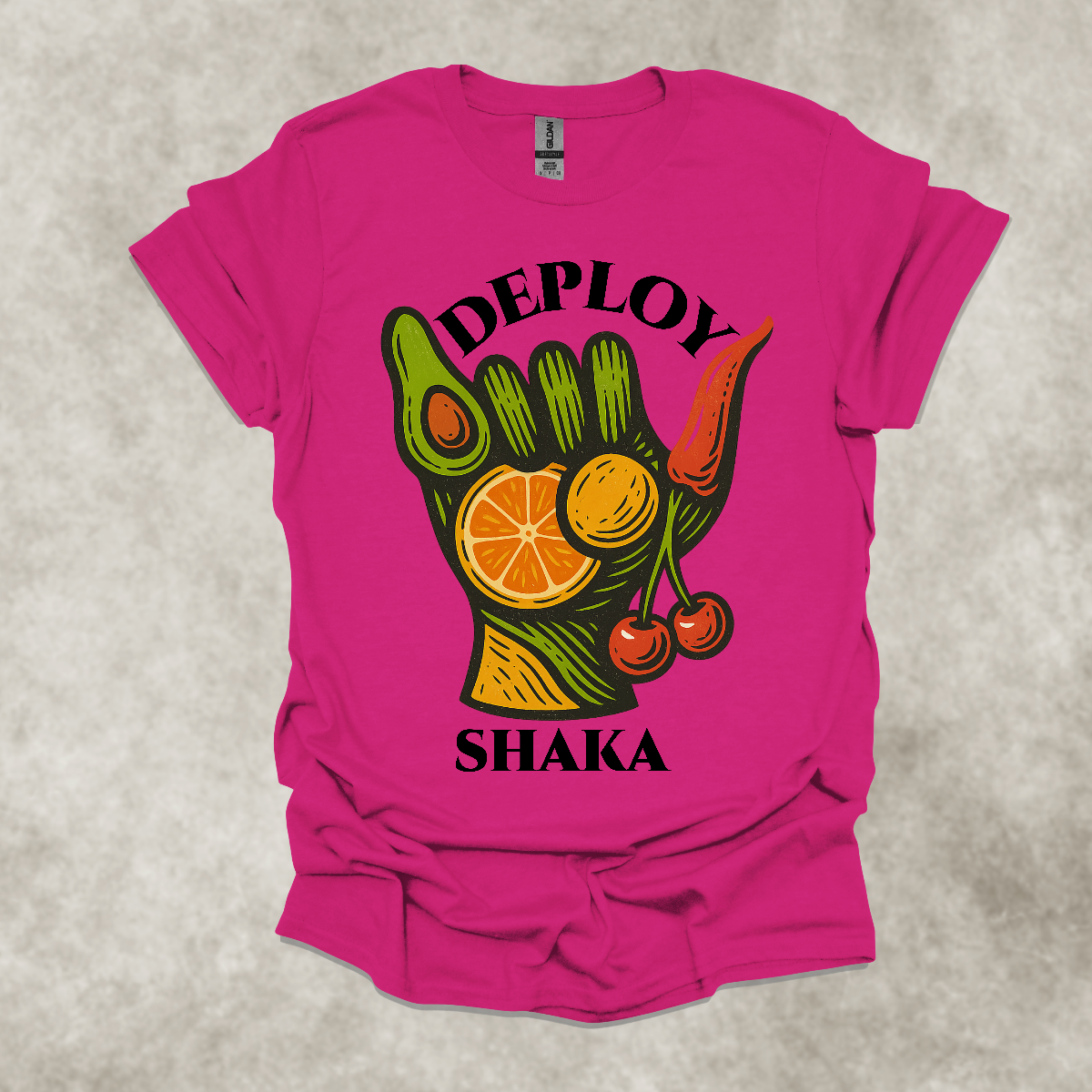 DEPLOY SHAKA — Surreal Produce Graphic Tee: Unisex Softstyle T-Shirt