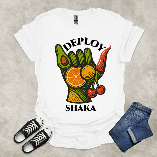 DEPLOY SHAKA — Surreal Produce Graphic Tee: Unisex Softstyle T-Shirt
