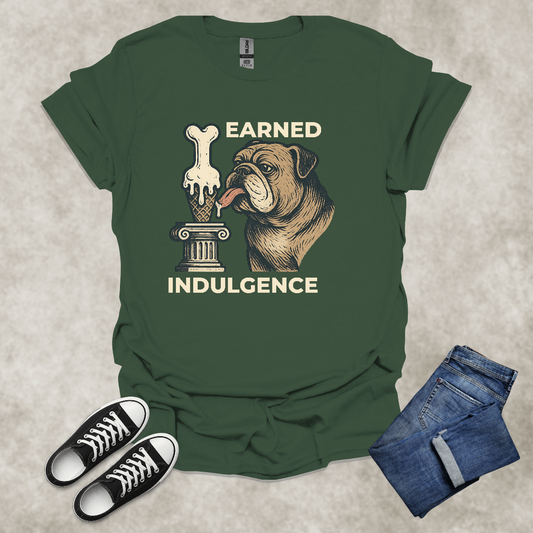 EARNED INDULGENCE — Bulldog Humor Graphic Tee: Unisex Softstyle T-Shirt