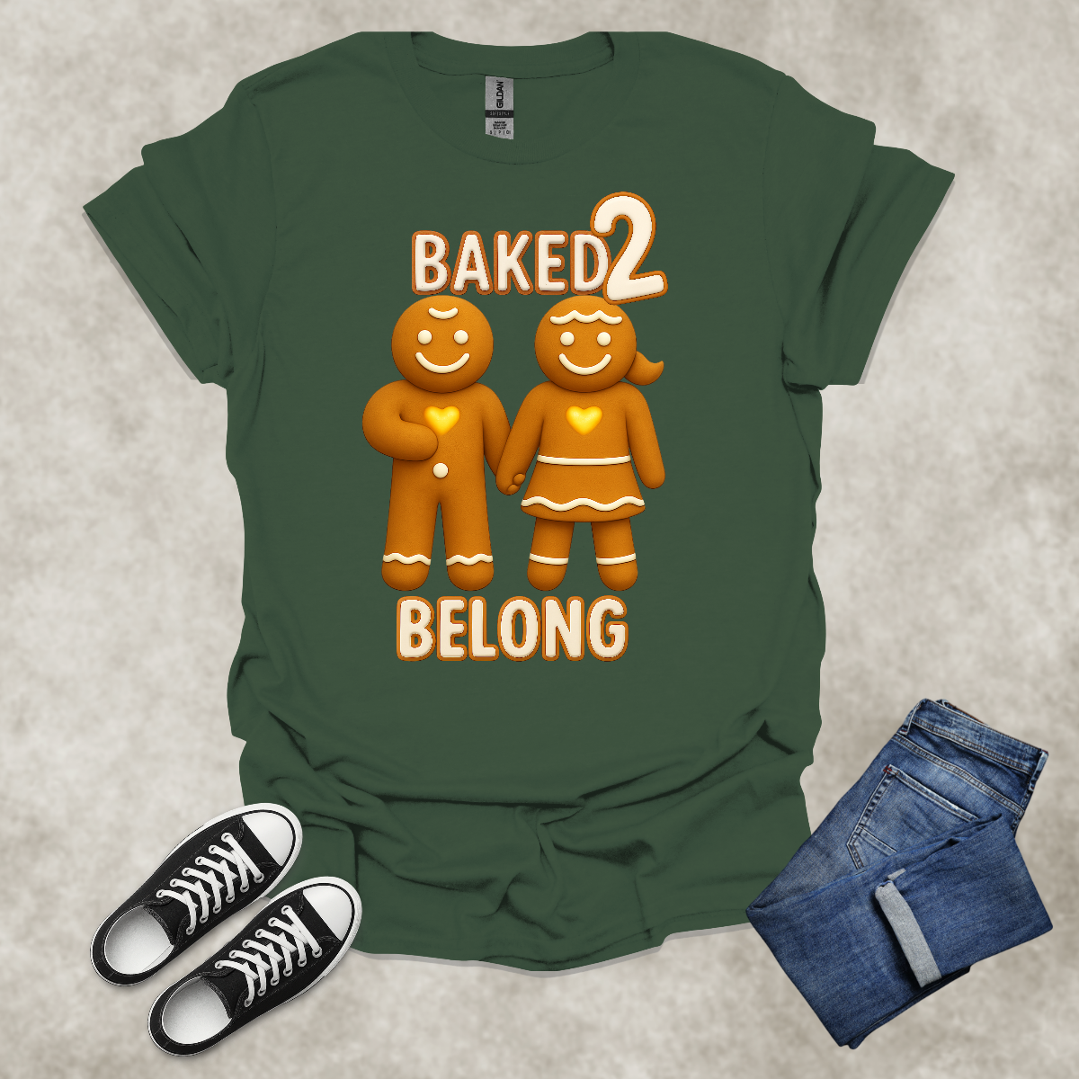 BAKED 2 BELONG — Gingerbread Love Graphic Tee: Unisex Softstyle T-Shirt