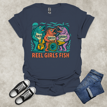 REEL GIRLS FISH — Fishing & Music Humor Tee: Unisex Softstyle T-Shirt
