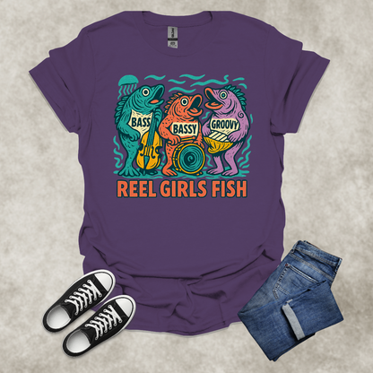 REEL GIRLS FISH — Fishing & Music Humor Tee: Unisex Softstyle T-Shirt