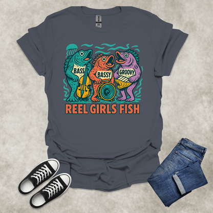 REEL GIRLS FISH — Fishing & Music Humor Tee: Unisex Softstyle T-Shirt