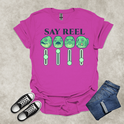 SAY REEL — Fishing & Music Satire Tee: Unisex Softstyle T-Shirt