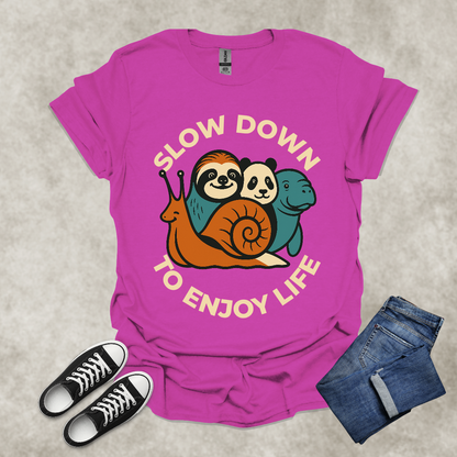 SLOW DOWN TO ENJOY LIFE — Slow Living Lifestyle Tee: Unisex Softstyle T-Shirt