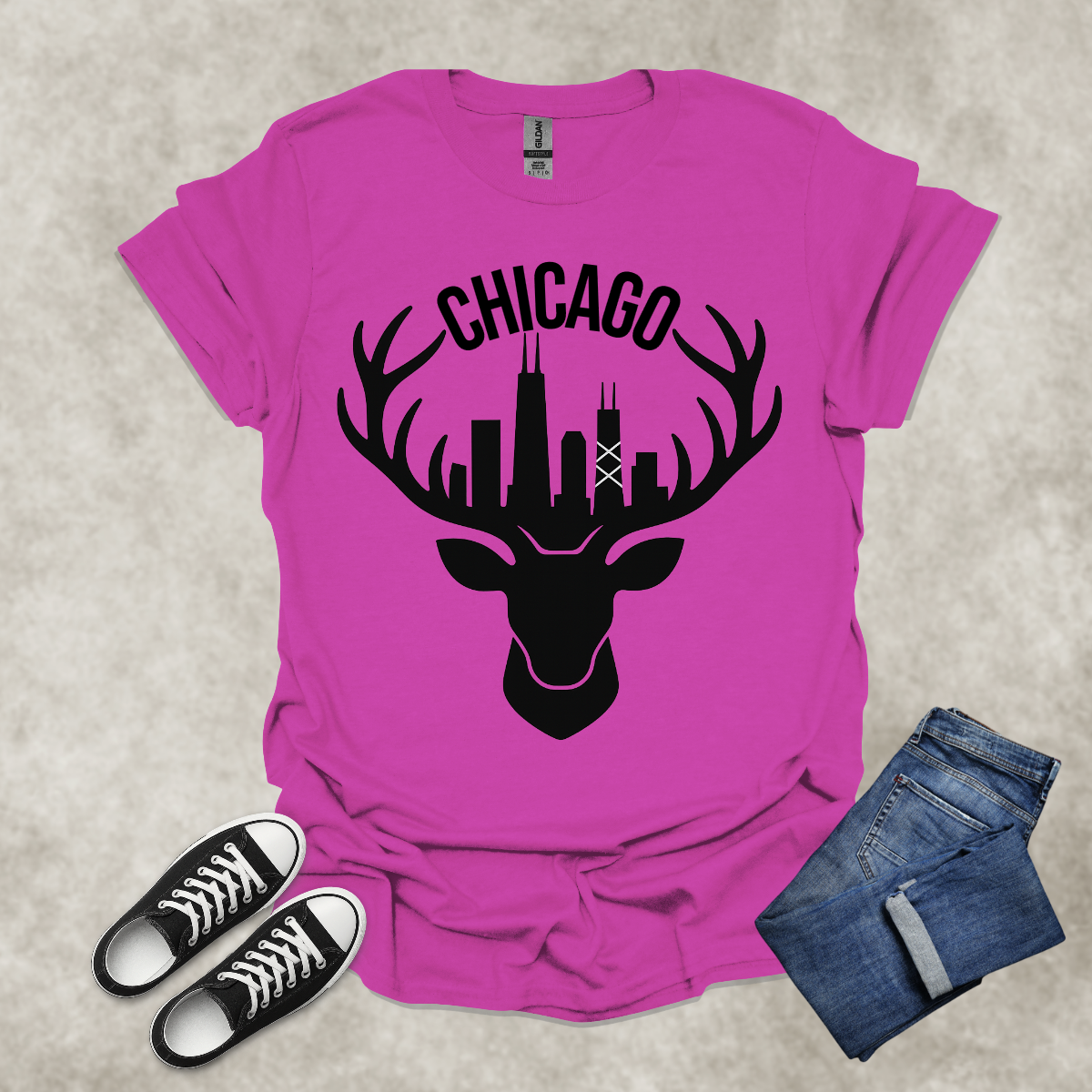 CHICAGO — Skyline Antler Graphic Tee: Unisex Softstyle T-Shirt