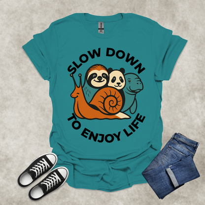 SLOW DOWN TO ENJOY LIFE — Slow Living Lifestyle Tee: Unisex Softstyle T-Shirt
