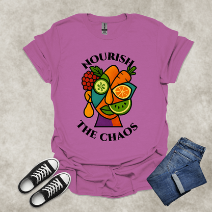 NOURISH THE CHAOS — Abstract Veggie Art Tee: Unisex Softstyle T-Shirt