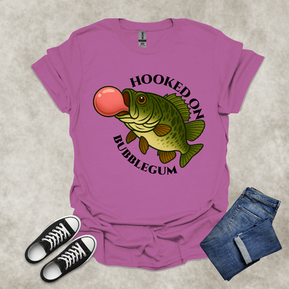 HOOKED ON BUBBLEGUM — Fishing Humor Graphic Tee: Unisex Softstyle T-Shirt