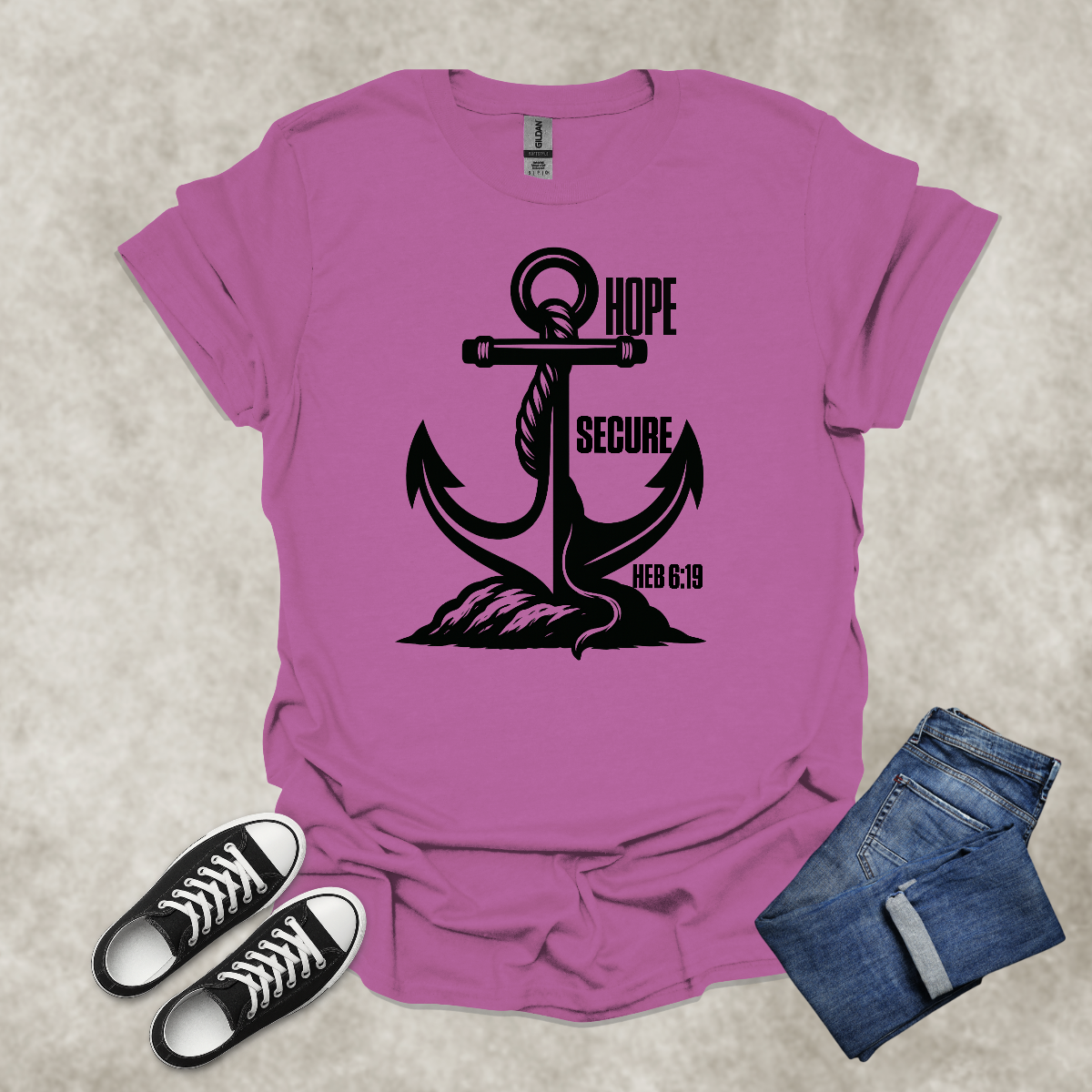 HOPE SECURE — Scripture-Inspired Graphic Tee: Unisex Softstyle T-Shirt