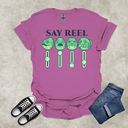 SAY REEL — Fishing & Music Satire Tee: Unisex Softstyle T-Shirt