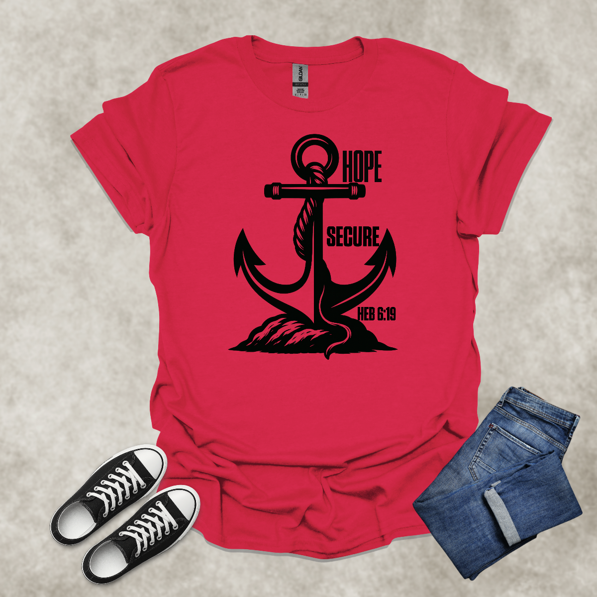 HOPE SECURE — Scripture-Inspired Graphic Tee: Unisex Softstyle T-Shirt