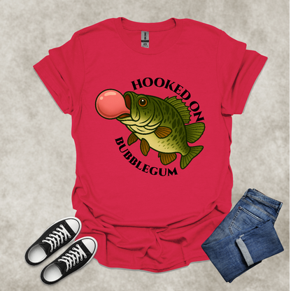 HOOKED ON BUBBLEGUM — Fishing Humor Graphic Tee: Unisex Softstyle T-Shirt
