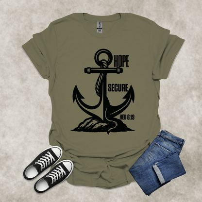 HOPE SECURE — Scripture-Inspired Graphic Tee: Unisex Softstyle T-Shirt
