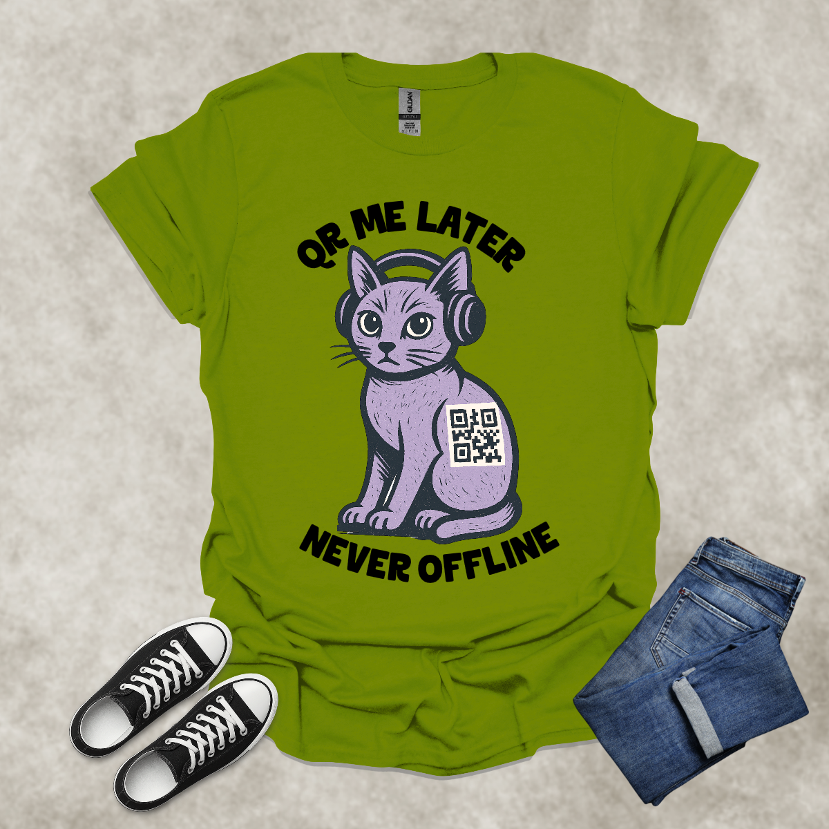 QR ME LATER: NEVER OFFLINE: GEN Z — Generational Graphic Tee: Unisex Softstyle T-Shirt