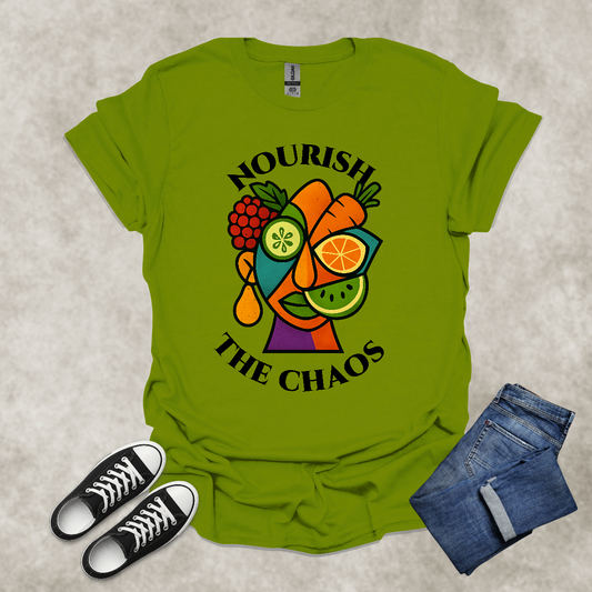 NOURISH THE CHAOS — Abstract Veggie Art Tee: Unisex Softstyle T-Shirt
