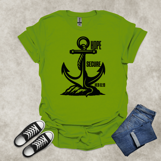 HOPE SECURE — Scripture-Inspired Graphic Tee: Unisex Softstyle T-Shirt
