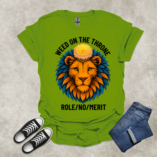 DANDELION ON THE THRONE: ROLE/NO/MERIT — Corporate Satire Tee: Unisex Softstyle T-Shirt