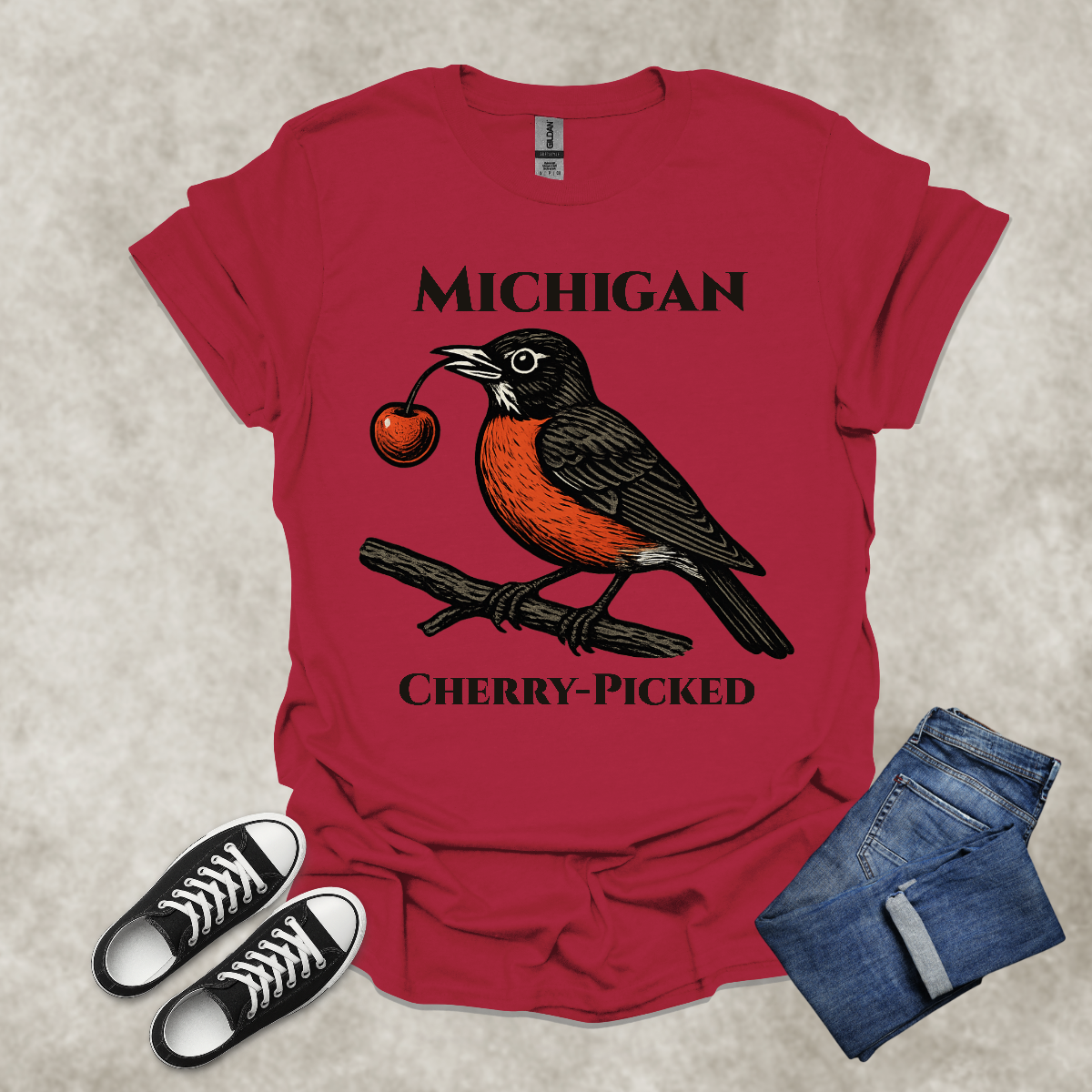 MICHIGAN: CHERRY-PICKED — State Pride Graphic Tee: Unisex Softstyle T-Shirt